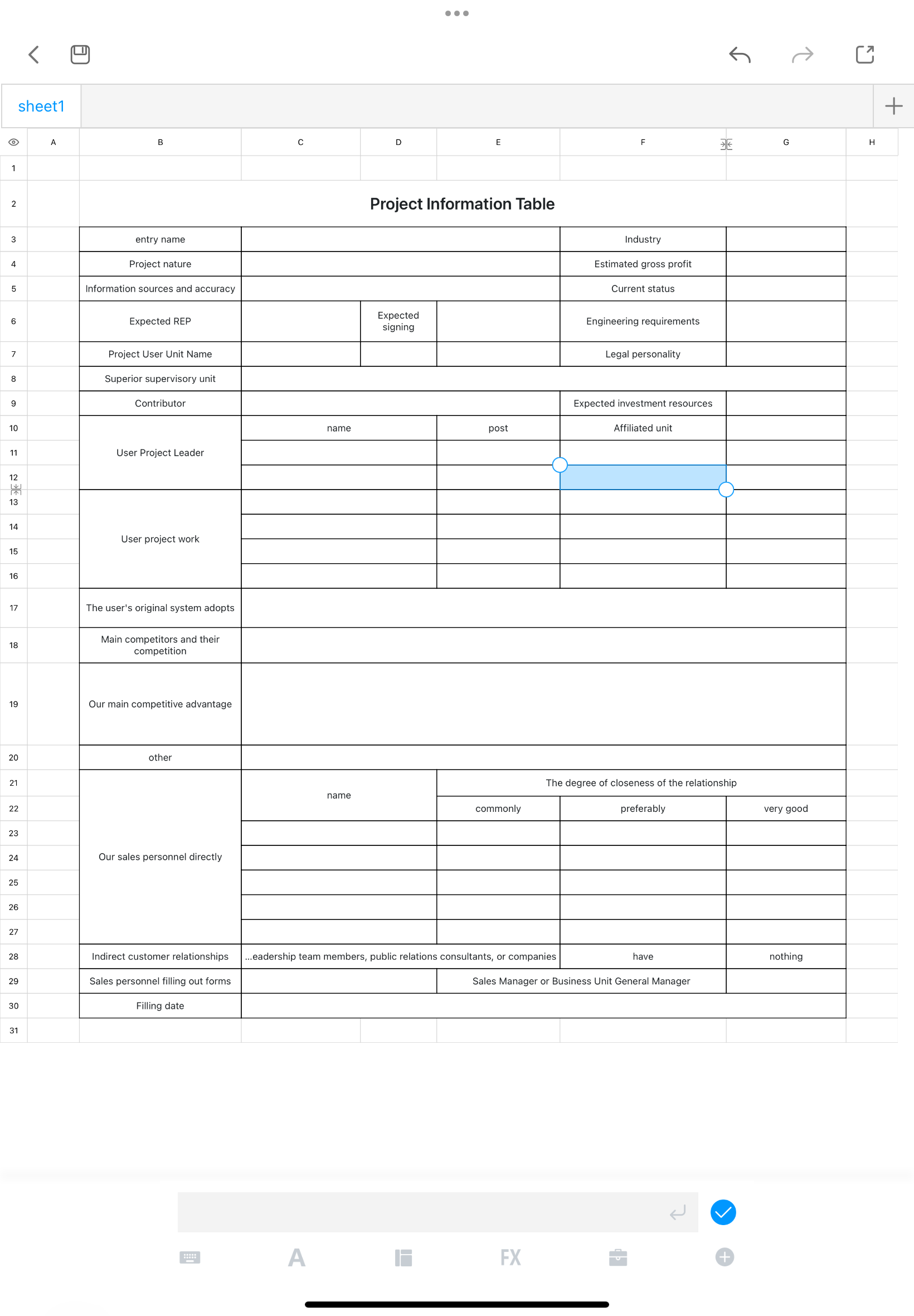 Project information table 1